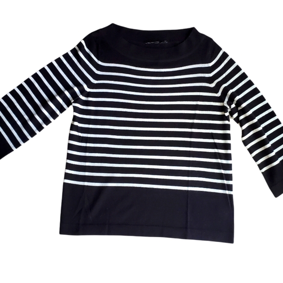 The Limited Sweaters - The Limited Merino Wool Striped Sweater Black White L fits like M